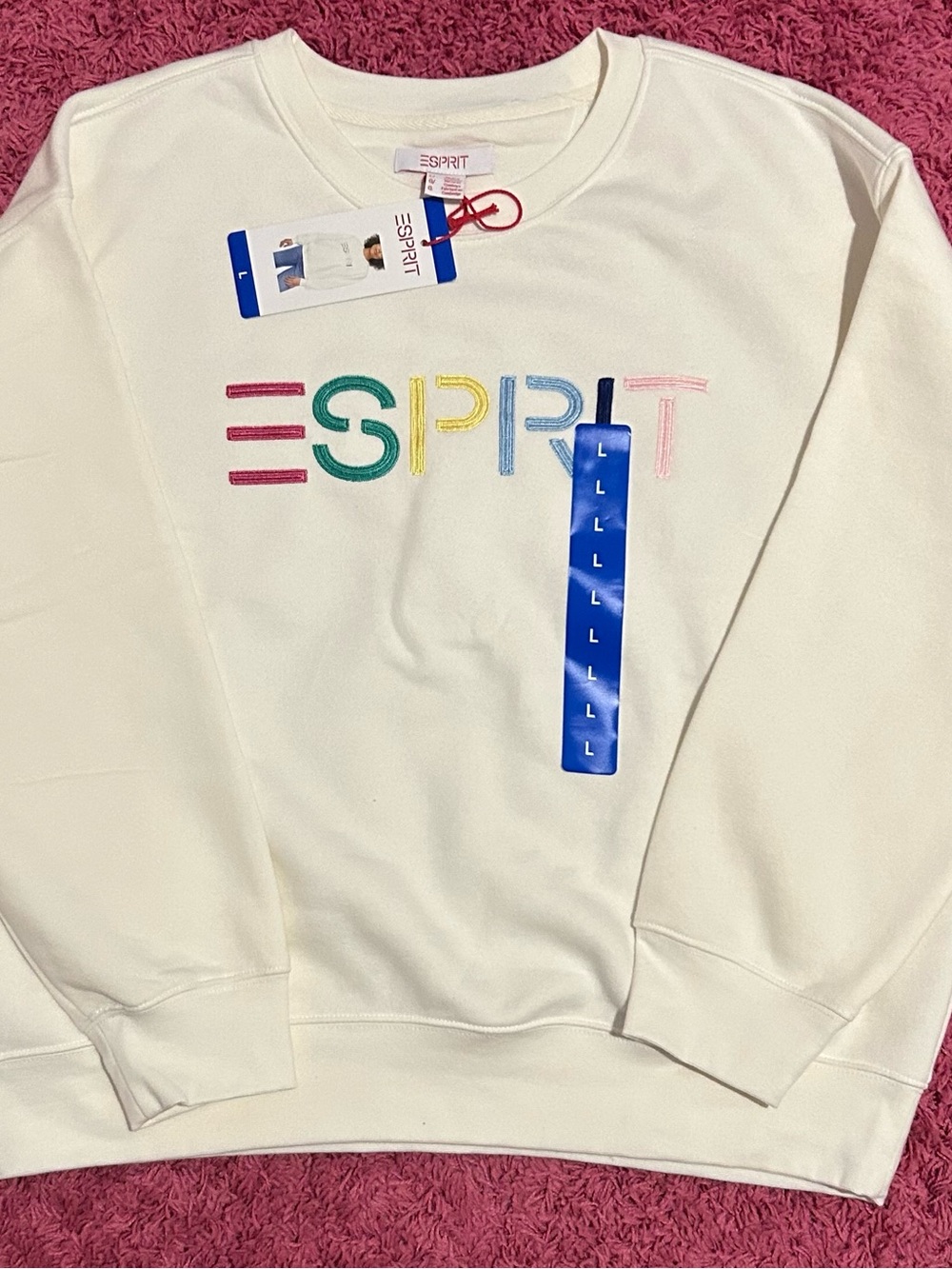 New ESPRIT Cream Crewneck Sweatshirt Women Size Large 80’s Vintage COSTCO Viral